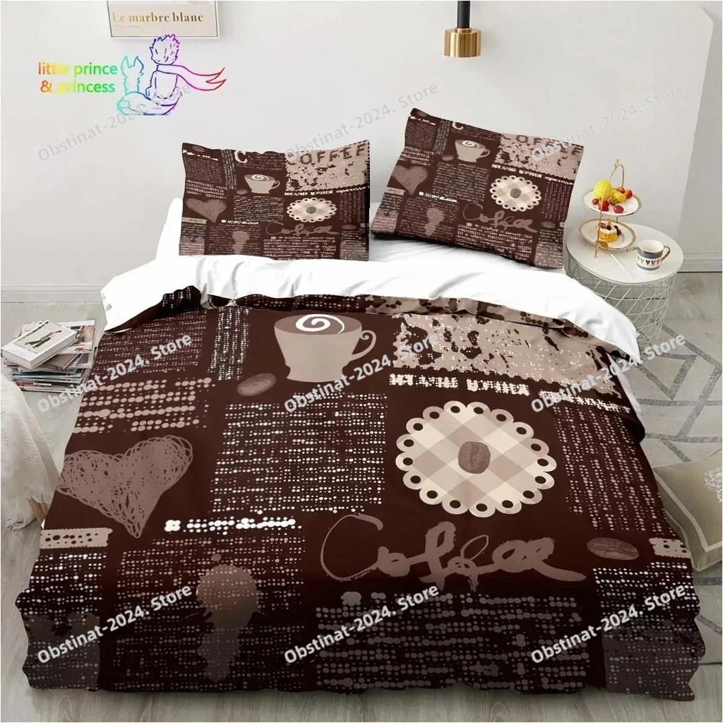 Coffee Pattern Bedding Set Printed Duvet Cover Sheet Pillowcase Bed Soft Quilt Cover Full Queen King Size Adult Kid Bedroom Gift