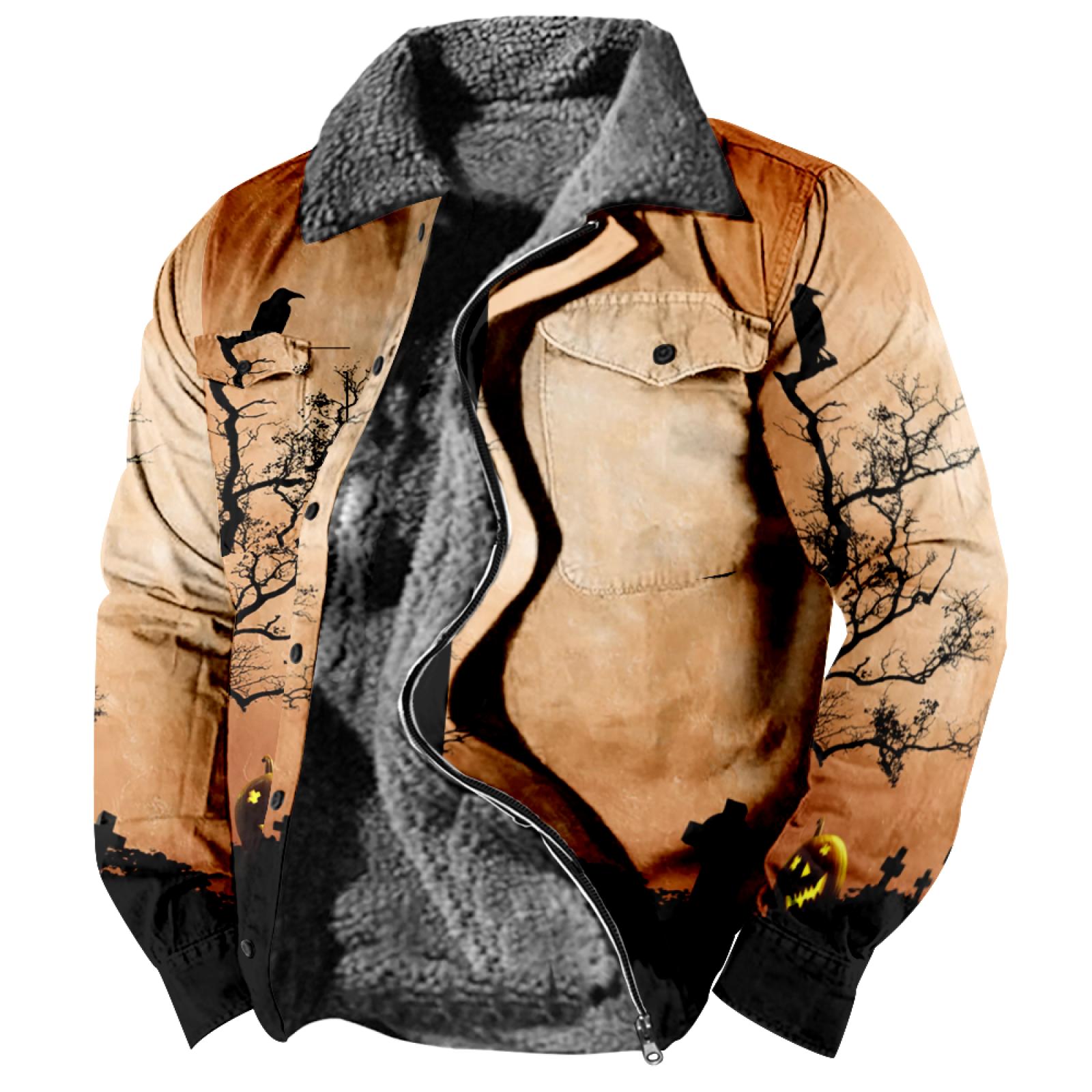 

Мужская зимняя Повседневная куртка на пуговицах с длинным рукавом и принтом на Хэллоуин, толстое пальто XL верблюд