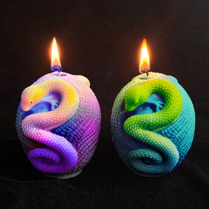 DIY Relief Snake Pillar Candle Mold Halloween Creative Aroma Candle Plaster Silicone Mould Handmade Candle Making Supplies
