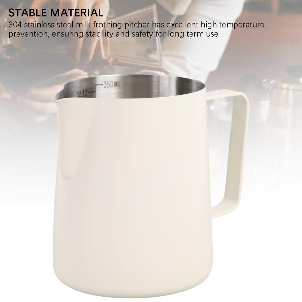 With Scale Milk Pitcher Pointed Spout Latte Art Frothing Cup Milk Frothing Cup  Coffee Preparation 350ml White
