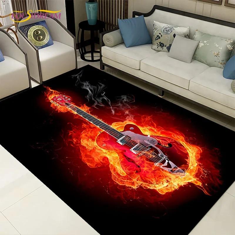 Tapete criativo 3d de água e fogo para guitarra, tapetes para decoração de sala de estar, quarto, cozinha, banheiro, tapetes antiderrapantes