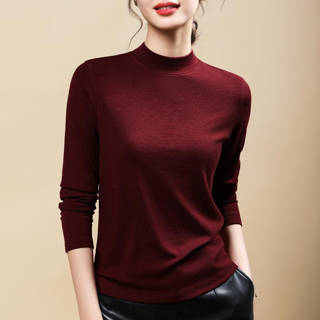 Autumn and winter slim-fitting versatile and thin inner top fashionable solid color semi-turtleneck bottoming shirt women's long sleeves