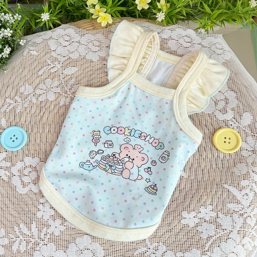 Spring and Summer Clothes for Cats and Dogs: Thin Cute Cartoon Printed Stylish Macaron-colored Halter Bichon and Pomeranian Small Short Style