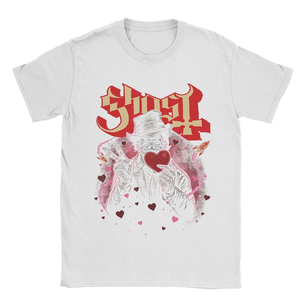 Ghost Band Valentines Day Flower Heart Skull TShirts for Men Awesome Cotton Tees Round Collar Short Sleeve T Shirt Tops