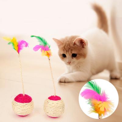 New! Pet Sisal Scratching Ball Colorful Feather Training Interactive Toy Pet Cat Supplies (random Color)