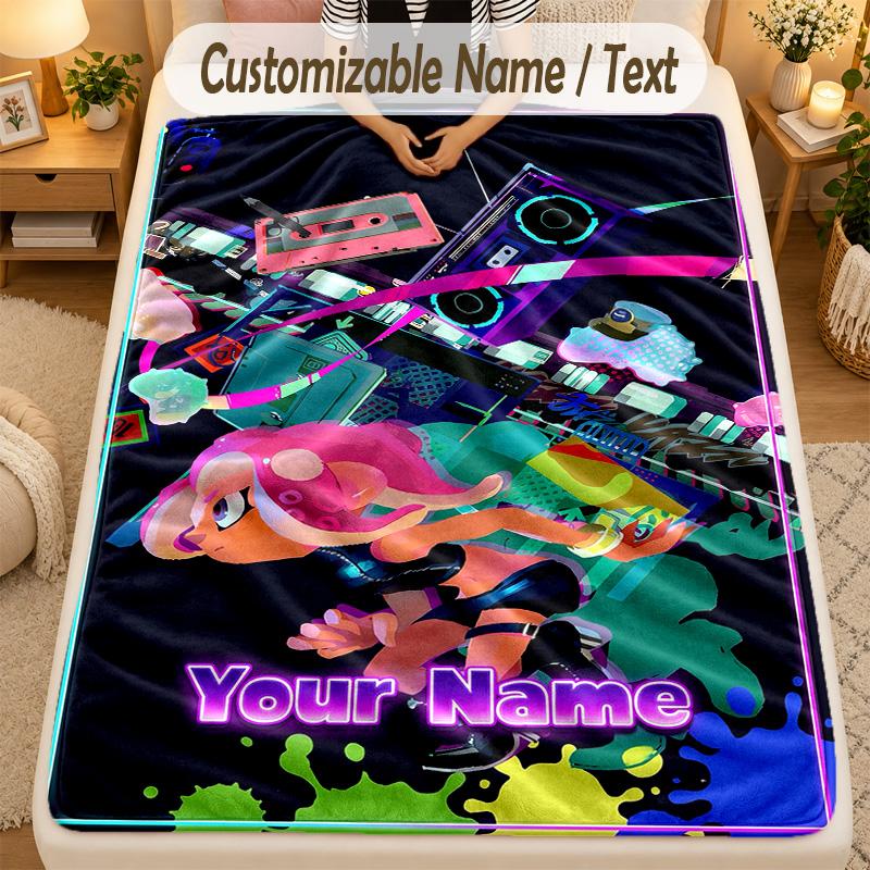 Flannel BlanketSplatoon Custom Name Text Personalized Soft Warm Throw Blanket Home Decor Gift
