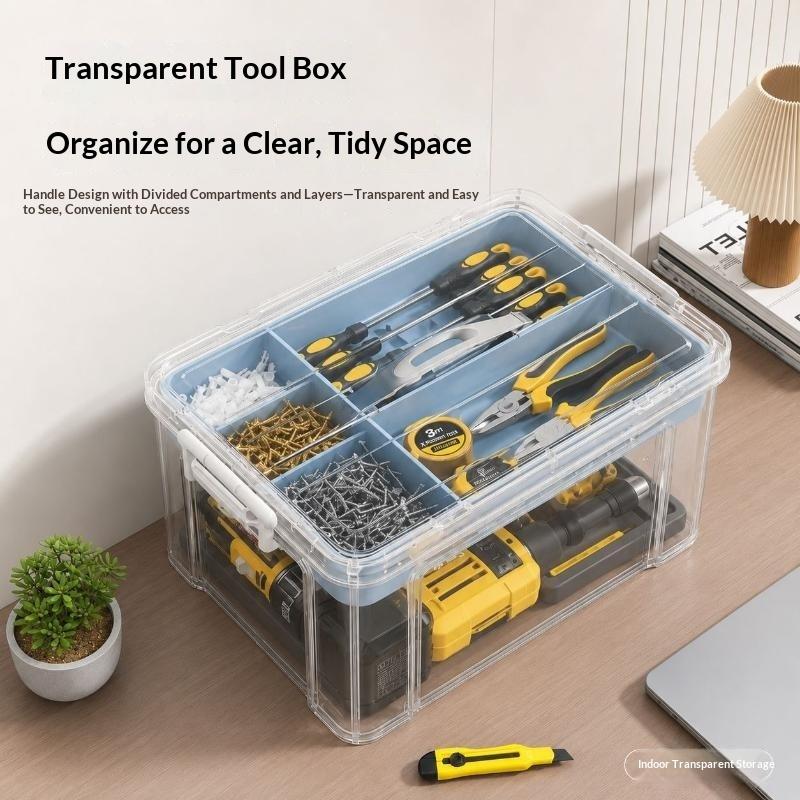 Transparent Double-Layer Toolbox Large Capacity Storage Container for Tiny Screws Jewelry Parts Home DIY Craft Organization