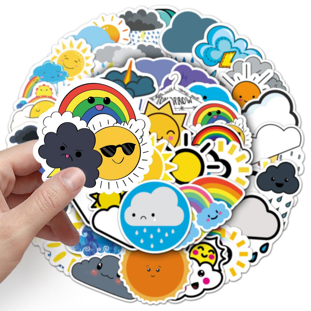 50 Hand Note Weather Doodle Personality Cartoon Cute Children's DIY Skateboard Suitcase Stickers Waterproof