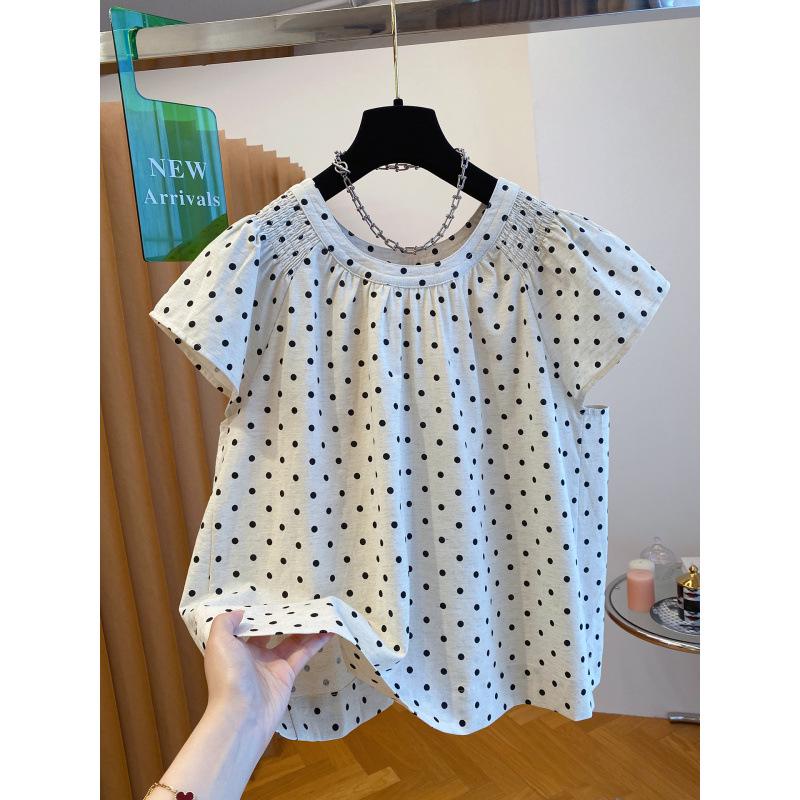 Women s Korean Polka Dot Short Sleeve Puff Top - Summer 2026 Chic & Versatile Loose Fit 2XL абрикосовый