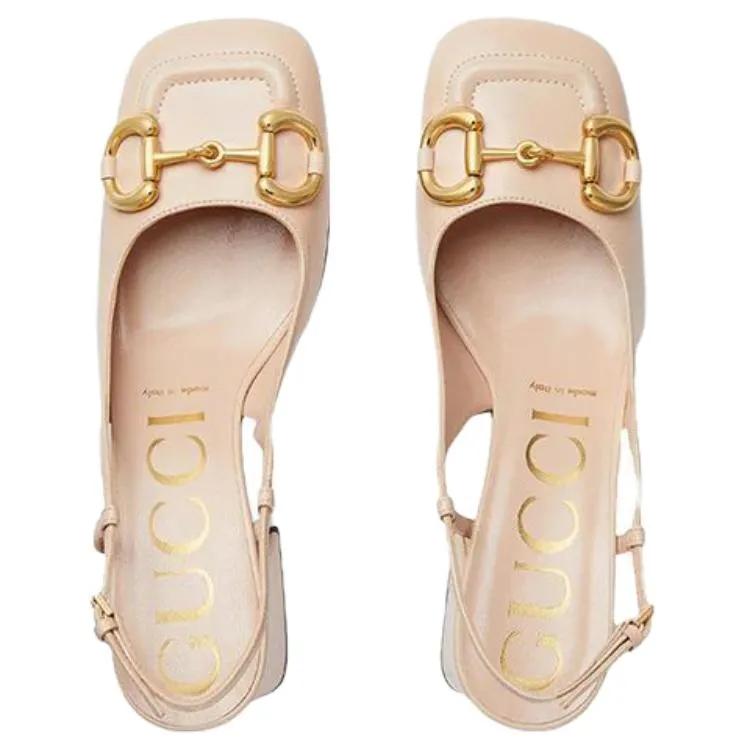 GUCCI Horsebit Leather Chunky Heel High Heels 9cm Women's Light Pink (Unisex) High Heels 643892 C9D00 6705