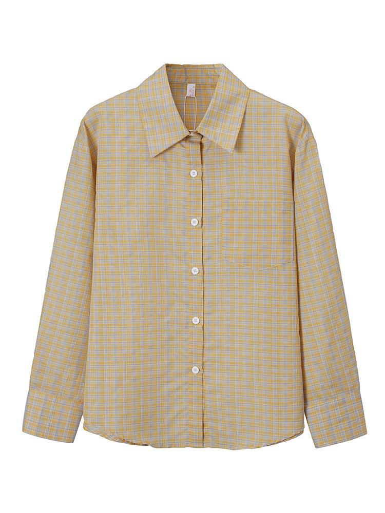 Women's Retro Plaid Loose Fit Shirt - Korean Style Long Sleeve Top for Spring & Autumn Casual Wear
