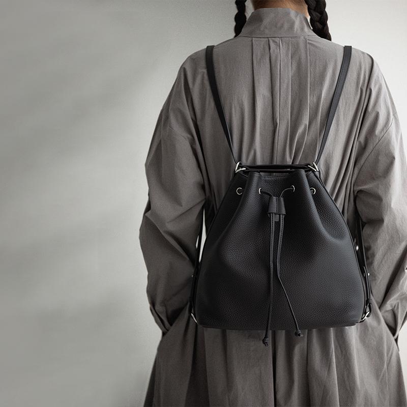 VENOF Niche Top-Grain Leather Bucket Bag - Convertible for Crossbody, Single Shoulder, and Backpack Use Key Details Explained