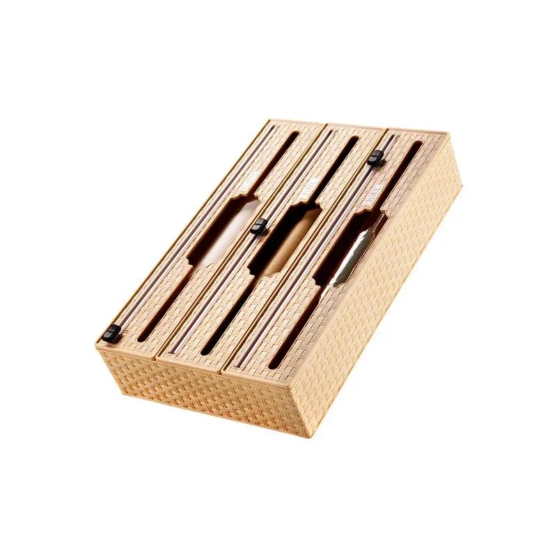 

Бамбуковый цвет алюминиевой фольги 3 в 1 пластиковая оберточная бумага совместимый диспенсер кухонный ящик с резаком для резки