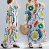 Nouveauté Été Robe Longue Maxi Vintage Florale Satinée Grande Taille Femmes Décontractée Ample Robes