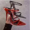 Spring 2023 Niche Red Patent One-Strap Pointed-Toe Open Stiletto Mules for Women