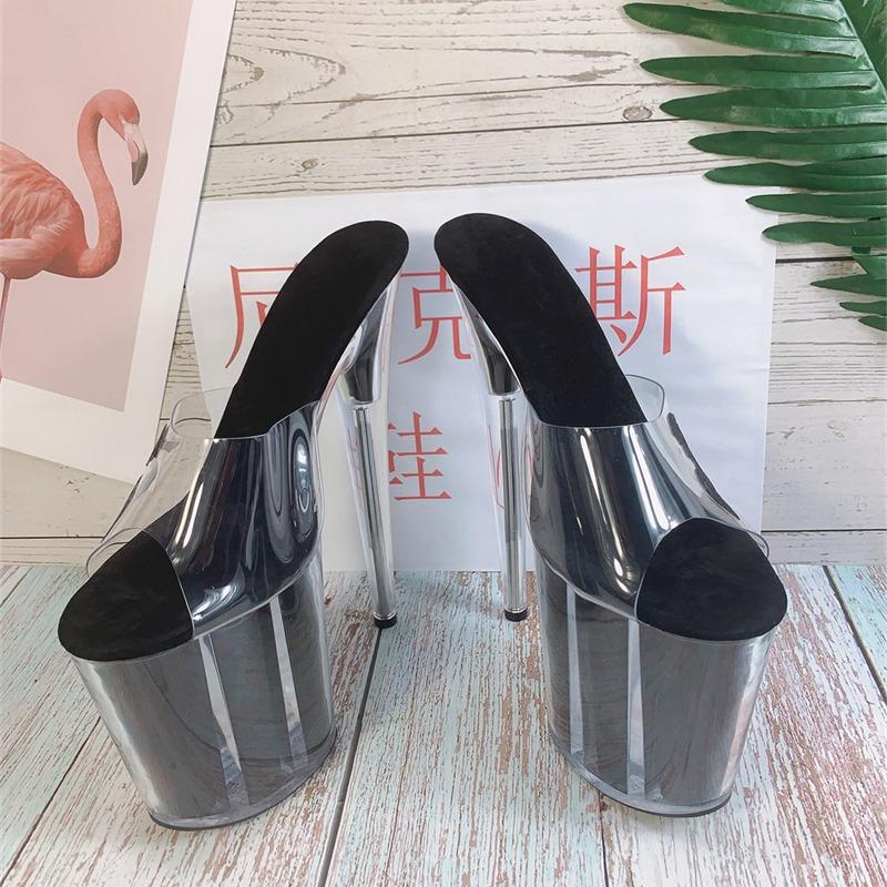 Trendy Brand Slippers Women's 2025 New Summer Transparent High-heeled Waterproof Table Fish Mouth Fine Heel Sandals Fashion Women's Shoes