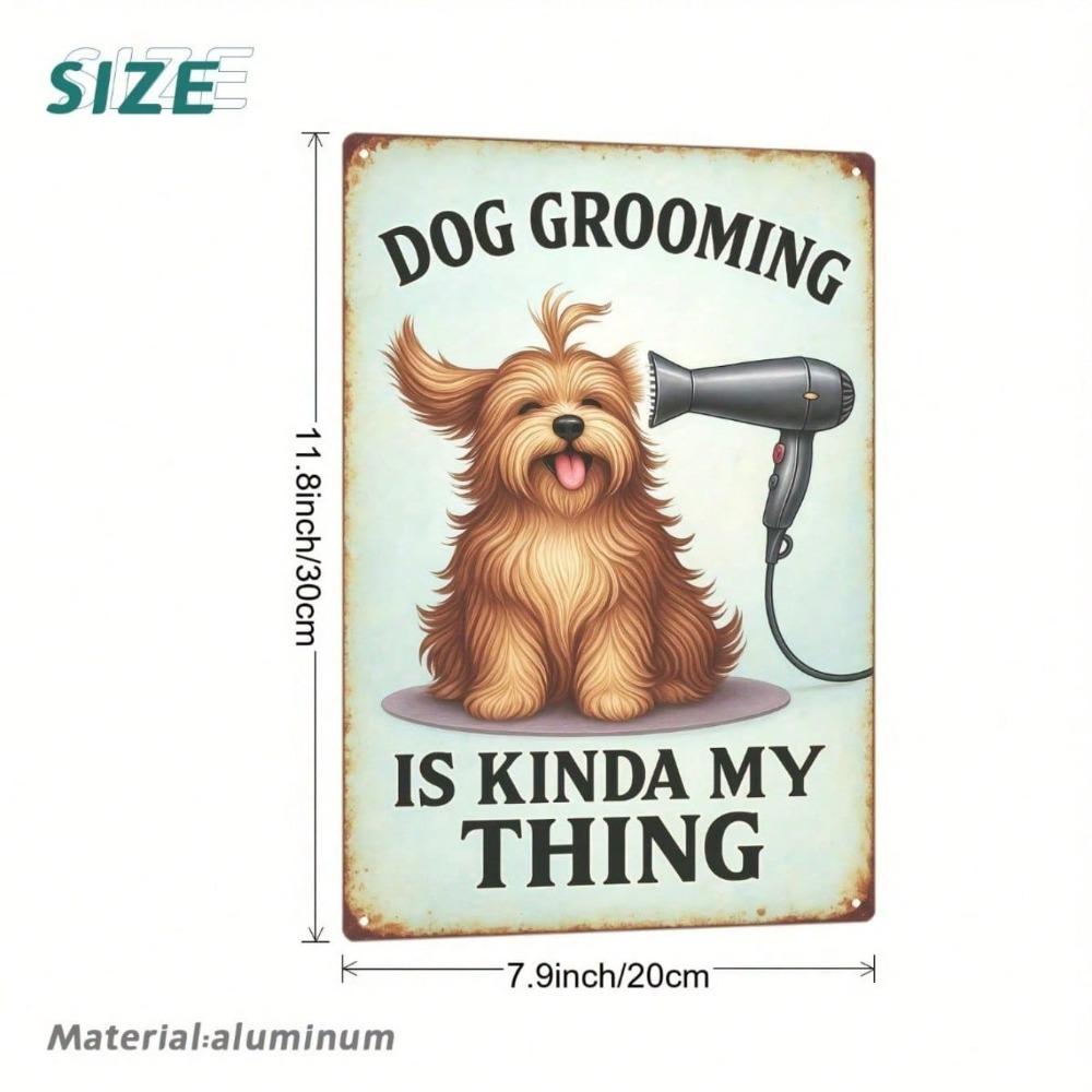 1pc Vintage Dog Grooming Metal Sign, Retro Light Green Poodle & Barkley Wall Decor, Iron Tin Gift for Dog Groomer