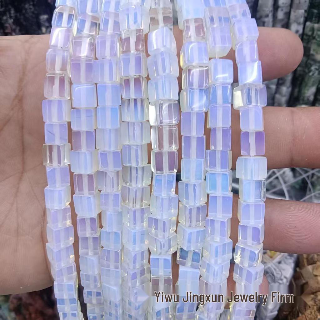 6x6mm Quadratische Rosenquarz-Achat-Perlenkette - Naturstein DIY-Zubehör