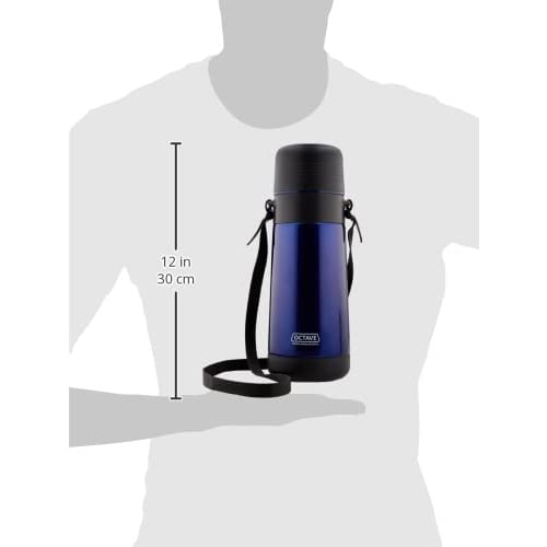 Pearl Metal Octave Double Stainless Steel Water Bottle, 1000ml, with Cup, Wide Mouth, Blue, HB-1743