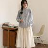 Japanese Blue Stripe Loose Long Sleeve Casual Shirt Women Top Johnature Spring