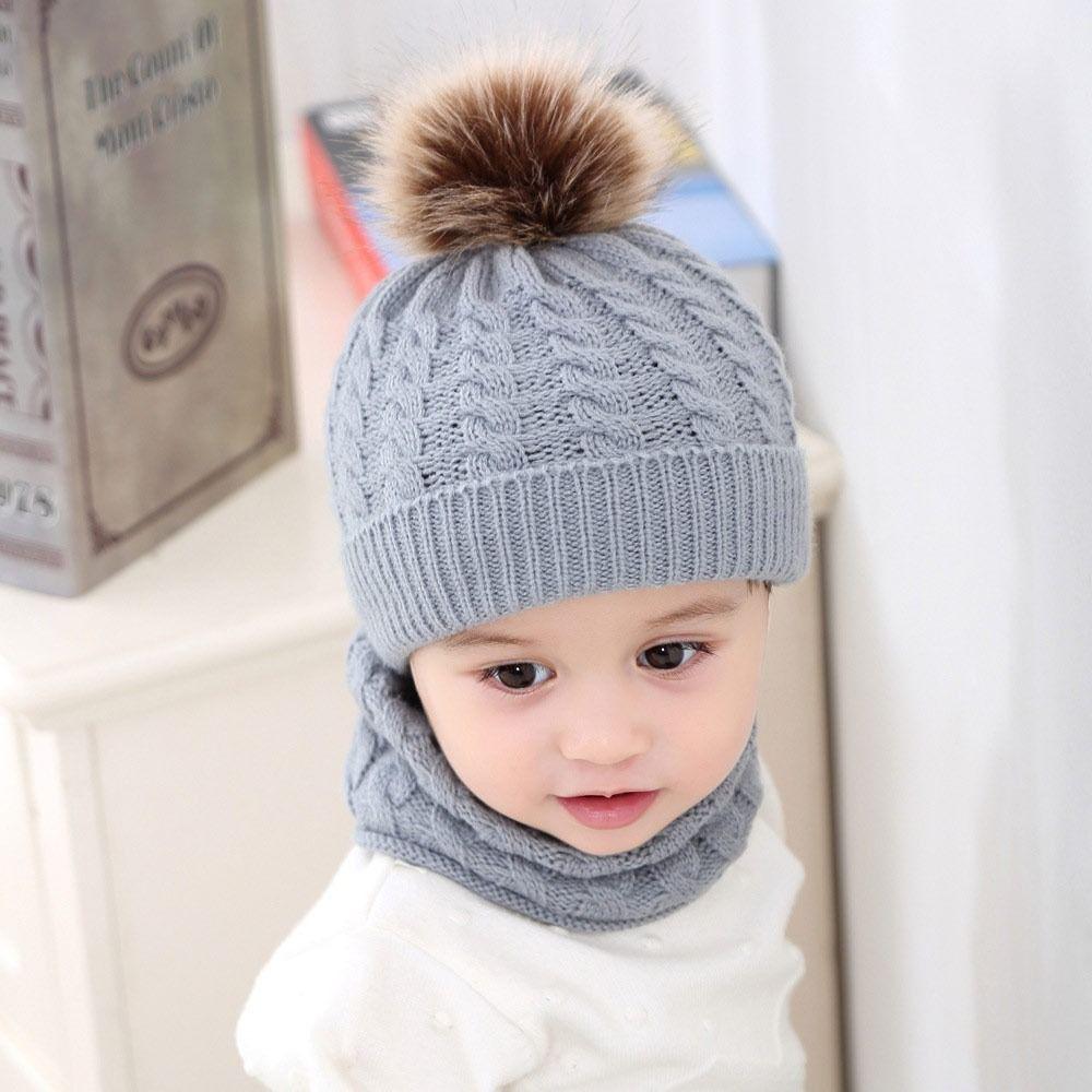2Pcs/Set Warm Kids Beanie Caps Ear Protection Beanie Hat Scarf Children Hat Scarf Set Toddler