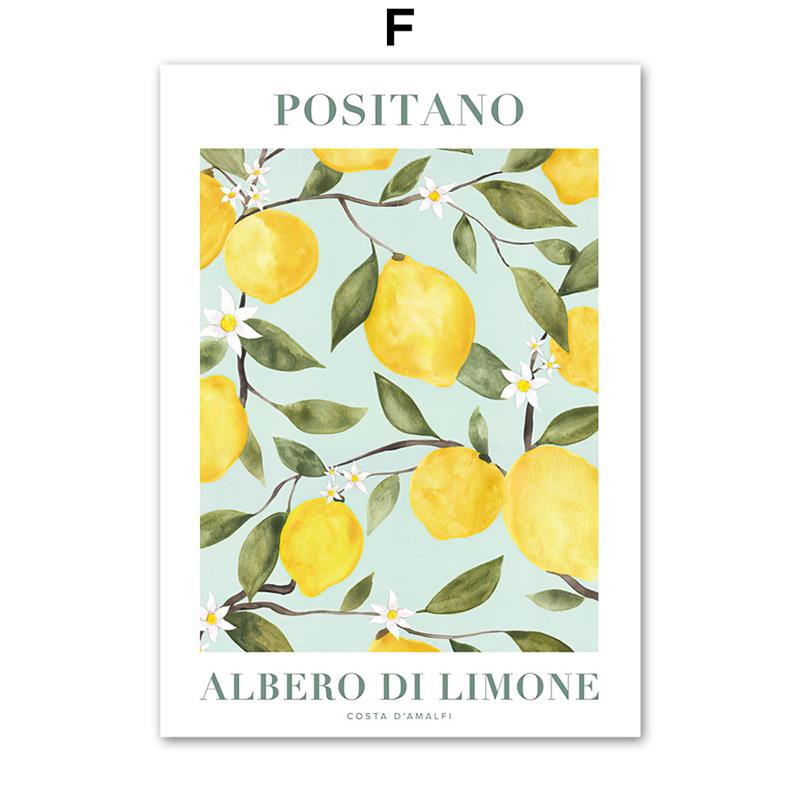 Valencia Orange Positano Lemon Flowers Leaves Wall Art Print CanvasNordic Poster Painting  Wall Pictures For Living Room Decor