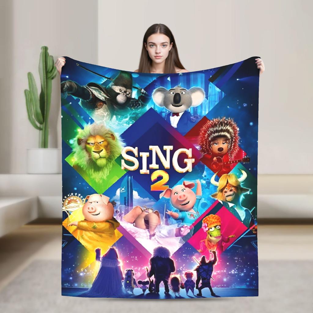 Soft Warm Blankets Airplane Travel Sing 2 Movie All Characters Throw Blanket Bedspread For Living Room Funny Sofa Bed Cover