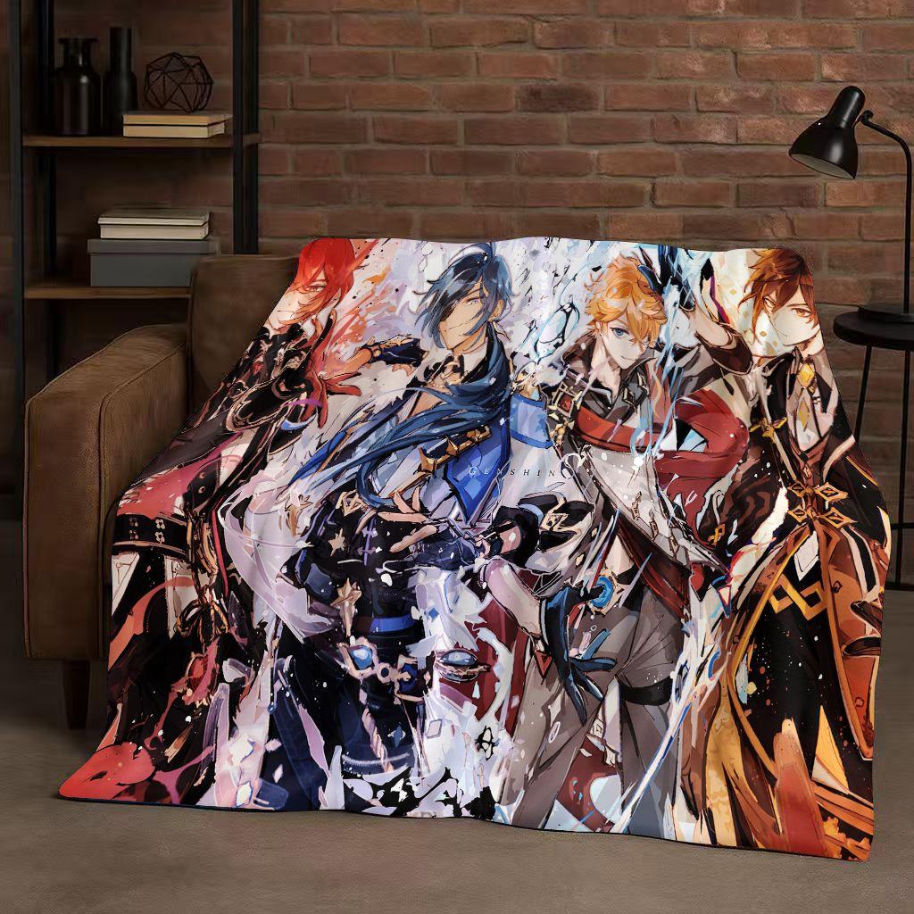 3D Genshin Impact Game Cartoon Flannel Blanket,Ultra Soft Warm Plush Throw for Home Bedroom Bed Sofa Cover Picnic Girl Gift