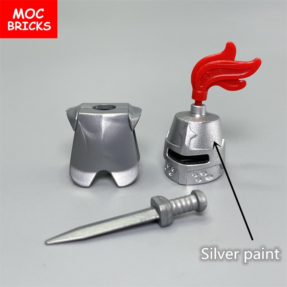 5sets/lot MOC Bricks Medieval Knights Hero Armor Paint Helmet sword warrior soldier Educational Building Blocks Toys