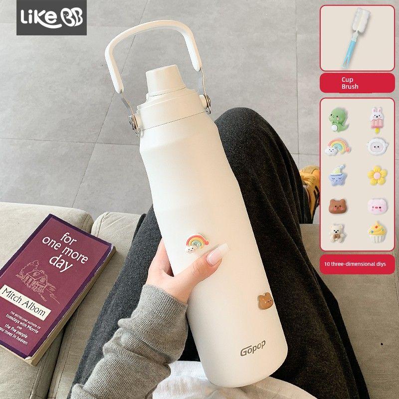 

Large-Capacity Thermos Cup for Women 2026 New Model High-Looking Stainless Steel Water Cup with Straw for Men Outdoor Sports Cup White-1500Ml