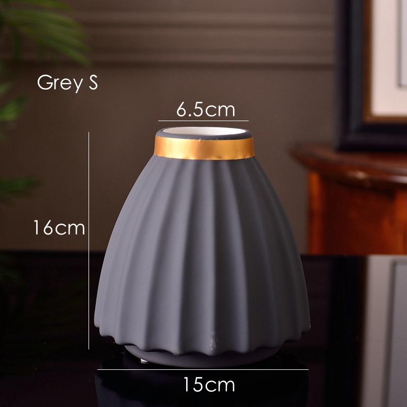 1pc Matte Porcelain Vase Grey Black Flower Vase Home Decoration Centerpiece Ornament Gold-Plated Stoneware Desktop Vase 16/25cm