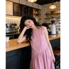 Summer New Pink Cotton and Linen French Dress Vest Temperament Skirt Sleeveless Muse Summer Long Dress