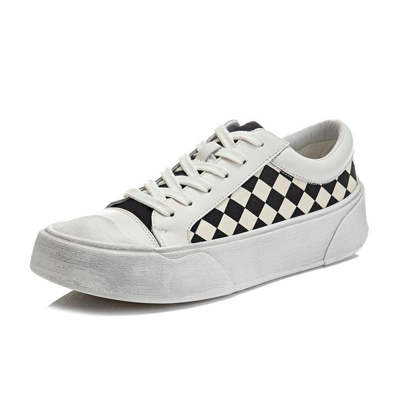Leather checkerboard little white shoes women's 2025 spring new women's single shoes versatile canvas shoes casual flat women's shoes