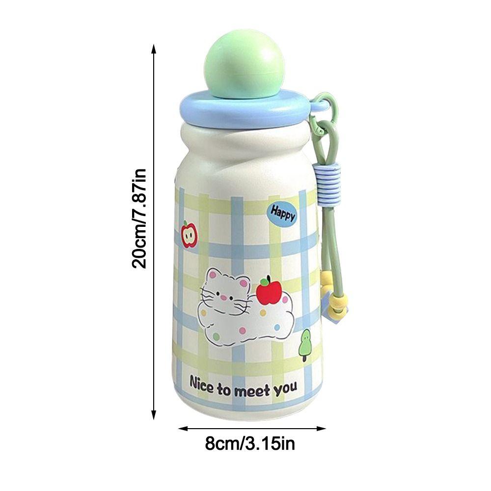Cute Stainless Steel Insulated Cup 500ml Dustproof Car Water Cups with Lanyard Cartoon Vacuum Straw Cups for Women Girls