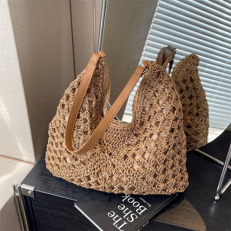 Borsa Tote di Paglia da Donna Grande Capacità Vintage Vacanza Borsa a Spalla Tutto Borsa a Mano Casual Designer Vuota Estiva Borsa da Spiaggia