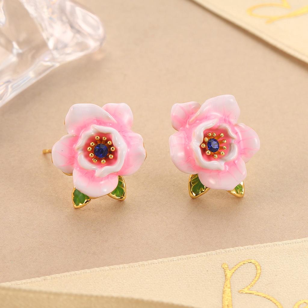 Retro purple and pink flower stud earrings enamel premium earrings design sense summer new sweet earrings