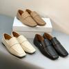 British Style Square Head One Pedal Commuter Loafer Leather Shoes Women 2025 Simple and Comfortable Versatile Flat Heel Single Shoes Lazy Shoes