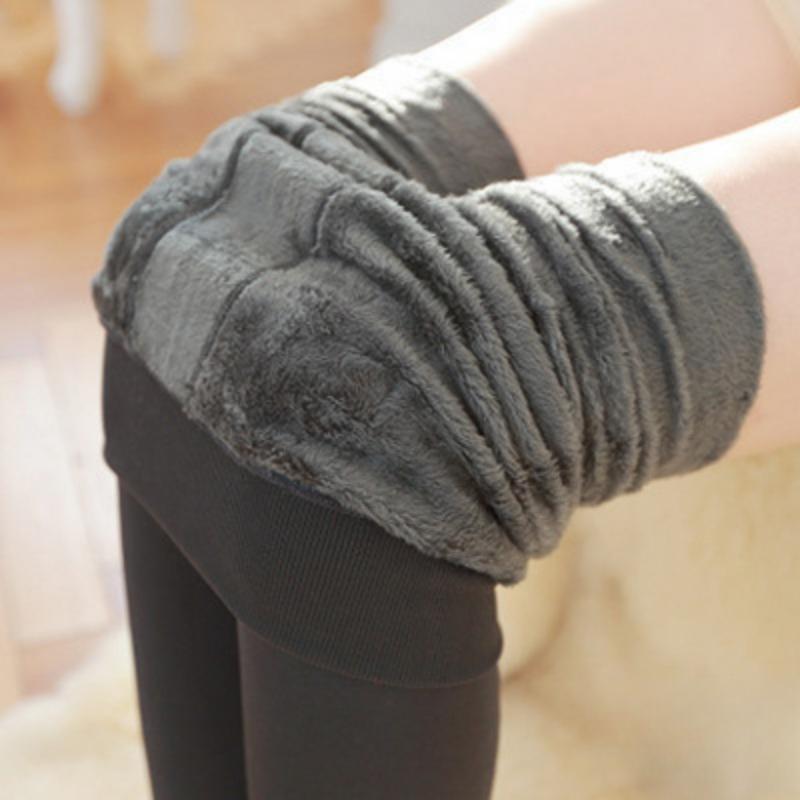 Autumn Winter Women's Korean Style Plus Size Pearl Velvet Fleece Lined Thickened One-Piece Leggings Outer Wear Warm Pants