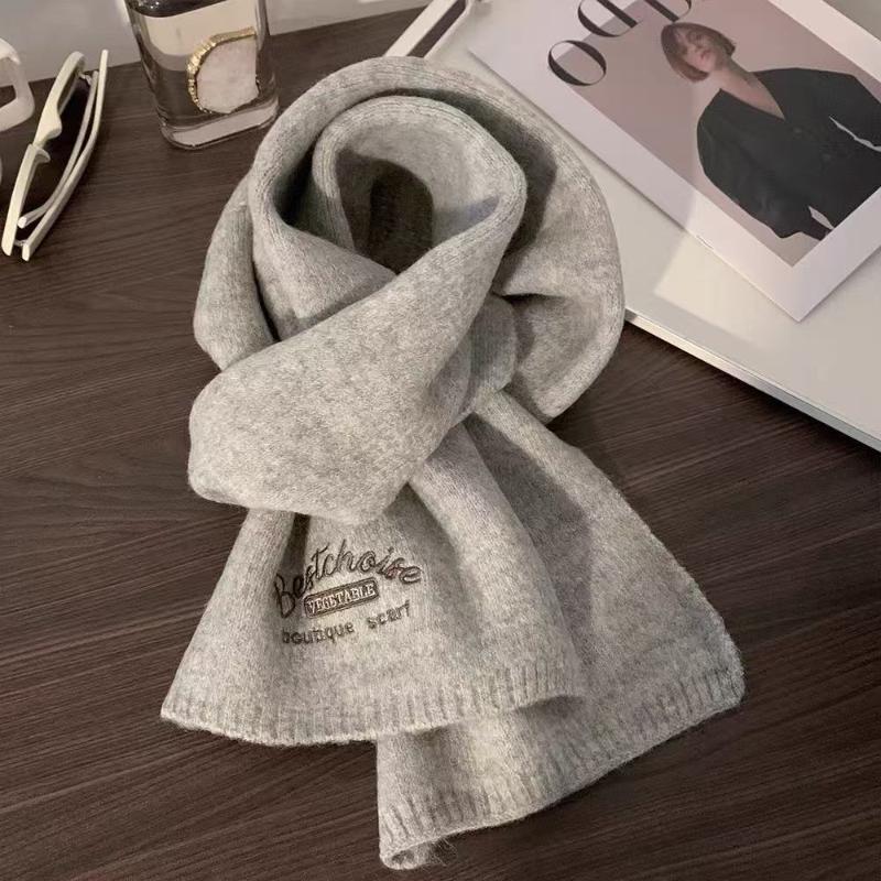 Soft Warm Knitted Winter Scarf With Red Bow Embroidery Cozy Fabric For Daily Wear Cold Weather Outdoor Activities