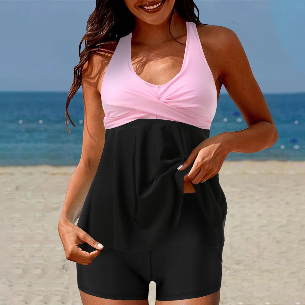 Bathing Two Piece Tankini Swimsuits For Women With Shorts V Neck Bathing Suits Flowy Front Swimsuit Dress for Women Sunflower