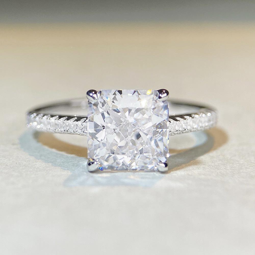 Prsten S925 Sterlingové stříbro Třešňově růžový drahokam & Vysoce uhlíkový diamant Ledový květinový výbrus