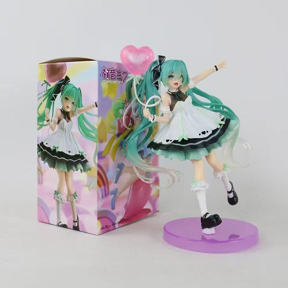 2026 New 20cm Anime Hatsune Miku Figure Character Ornaments Pink Balloon Cake Party Kawaii Car Decoration Collectible Model gift