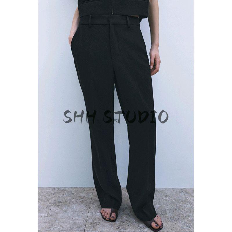 Women's Spring Clothing Lapel T-shirt Shory Style Outwear 8491053 Straight-leg Mid Waist Casual Pants 8491054