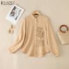 ZANZEA Women Casual Stand Collar Loose Long Sleeve Embroidery Blouse