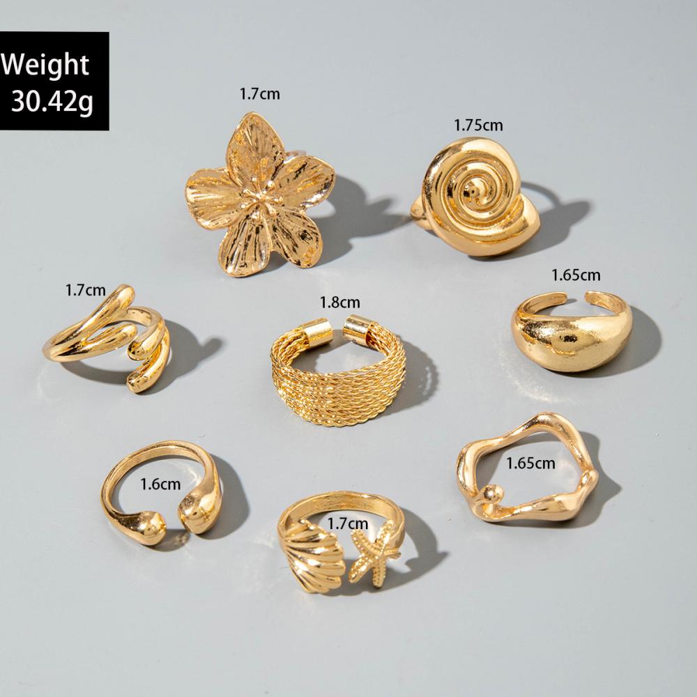 8Pcs/Set Vintage Metal Petal Flower Water Drop Open Rings for Women Trend Goth Geometric Rings Set Daily Jewelry Gift