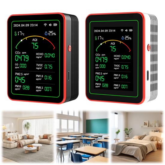 15-in-1 Air Quality Monitor Large Screen Indoor CO/CO2/HCHO/TVOC/AQI/PM0.3/PM1.0/PM2.5/PM10/Thermometer Humidity Monitor