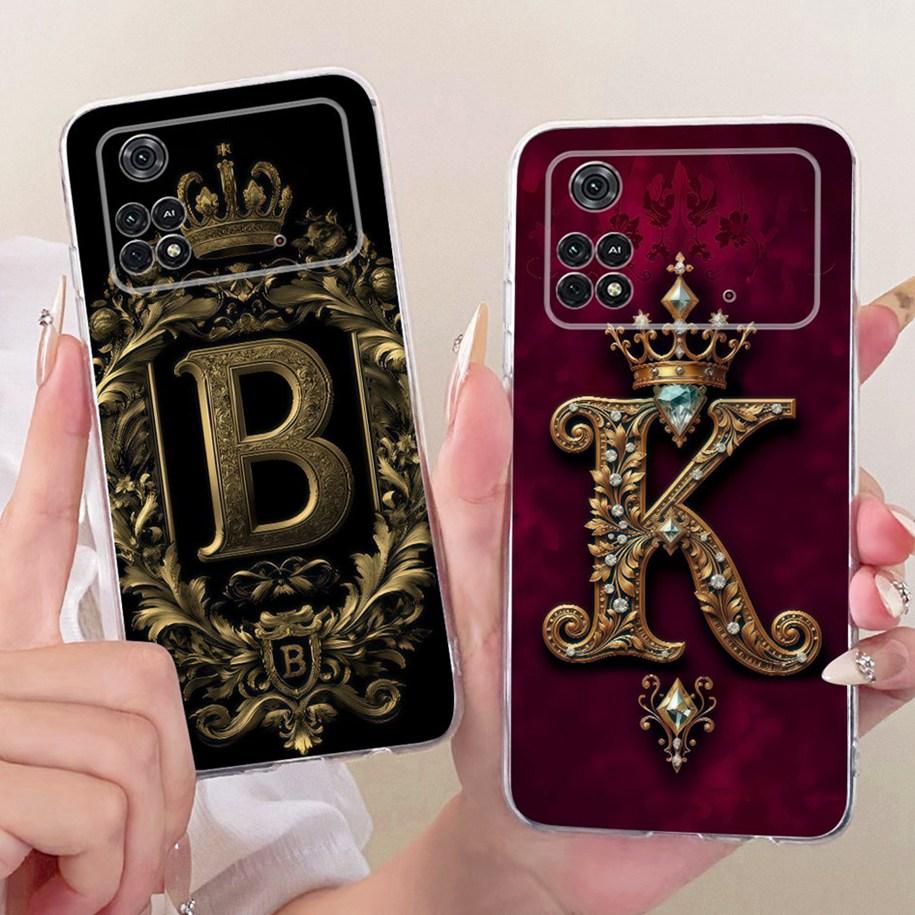 Modische Silikonhülle mit Initialen und Krone für Xiaomi Poco M4 Pro 4G und Xiaomi Poco M4 Pro 5G (Bumper)