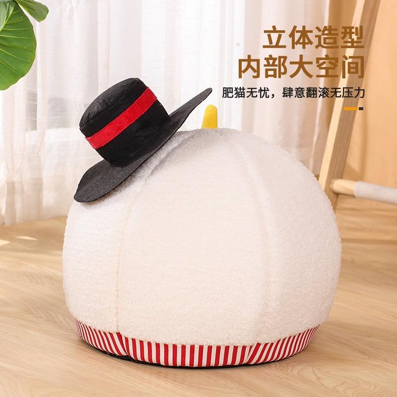 Winter Warm Cat House Semi Closed Cute Christmas Snowman Pet Bed All Season Soft Plush Dog Tent Holiday Gift for Cats Kittens