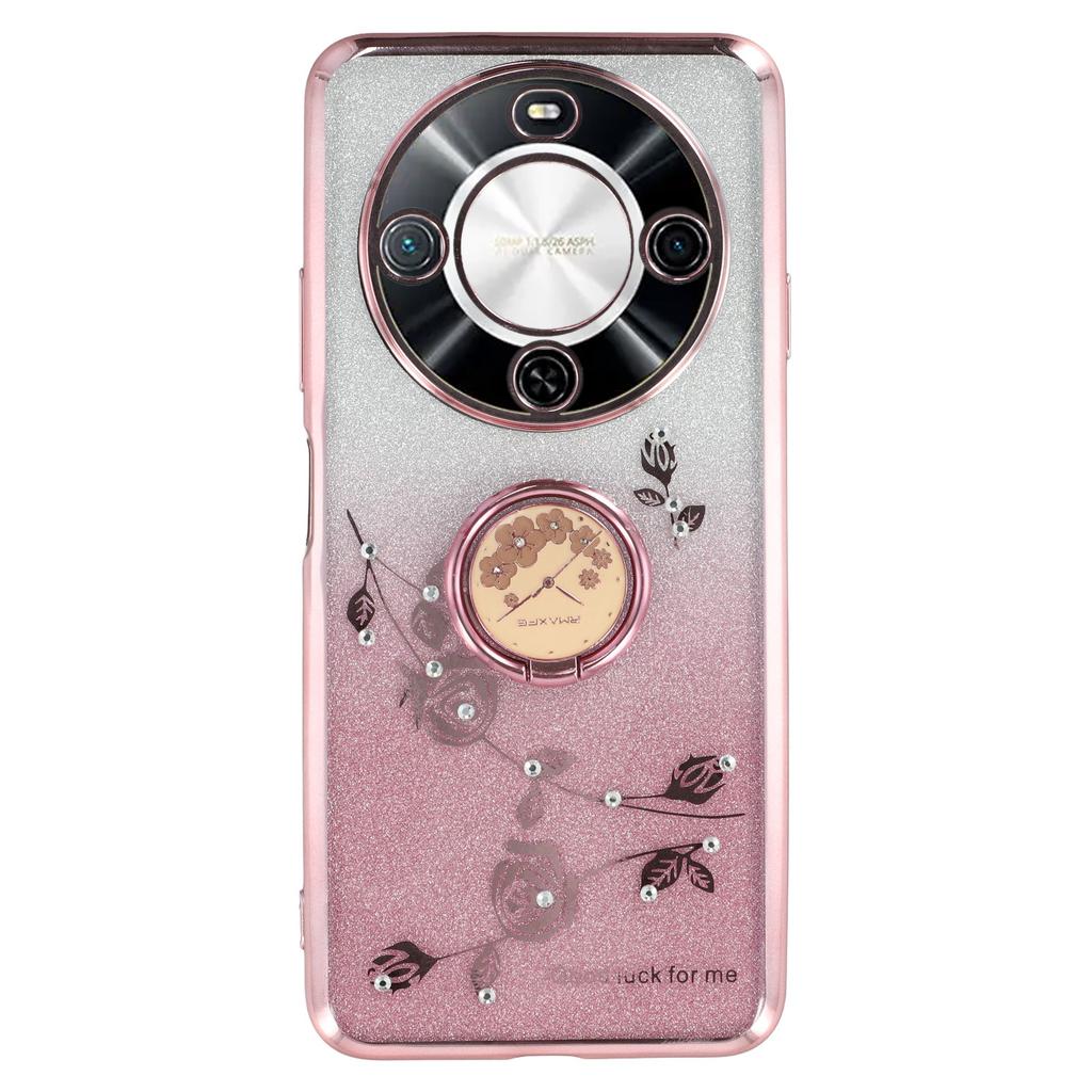 KADEM For Wiko Hi Enjoy 70 Plus 5G Case Ring Kickstand TPU Flowers Phone Cover Gradient Glitter