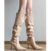 Suede Pleated Piled Boots High Heel Pointed Over the Knee Boots Women's 2025 Autumn and Winter New Retro Slim High Boots